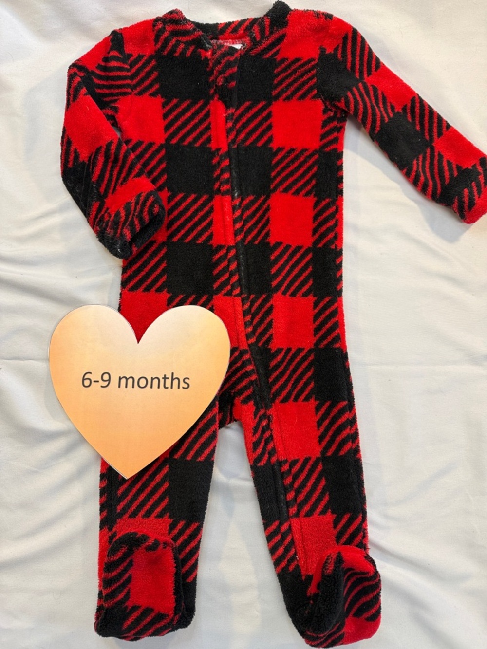 Baby Mode - 6-9M - Red and Black Plaid Fleece Onesie Sleeper